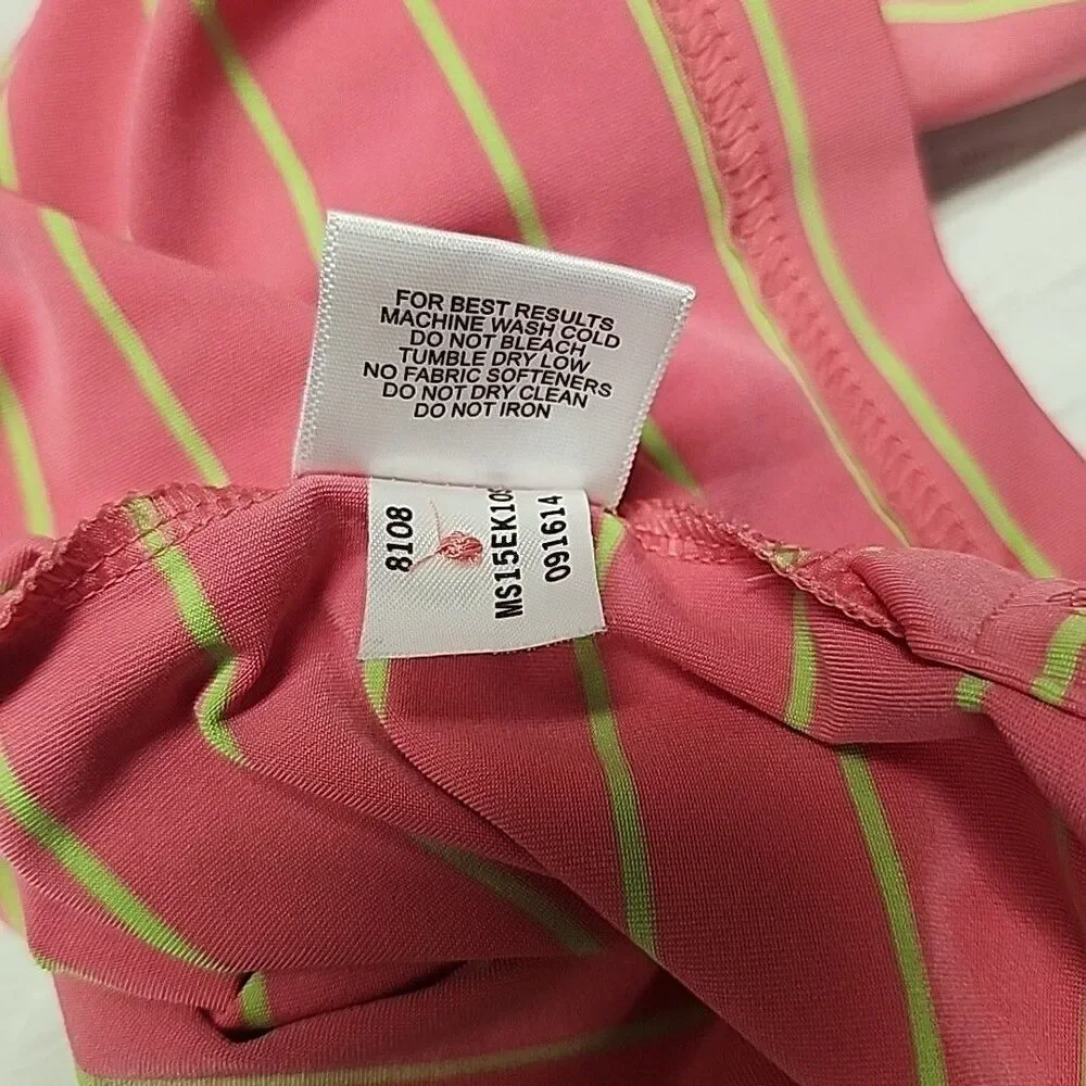 Peter Millar Shirt Men's Large Summer Comfort Pink Lime Striped Polo Golf NoLogo